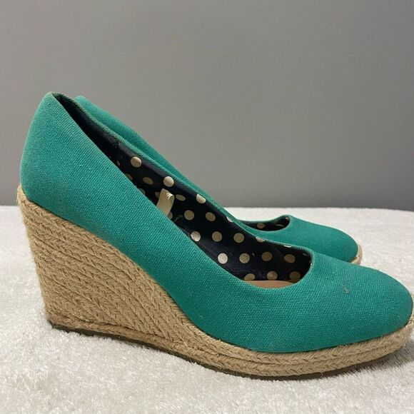 Merona Womens Teal Espadrille Wedge Platform Shoes 9.5 Canvas Retro Rockabilly - Picture 5 of 10